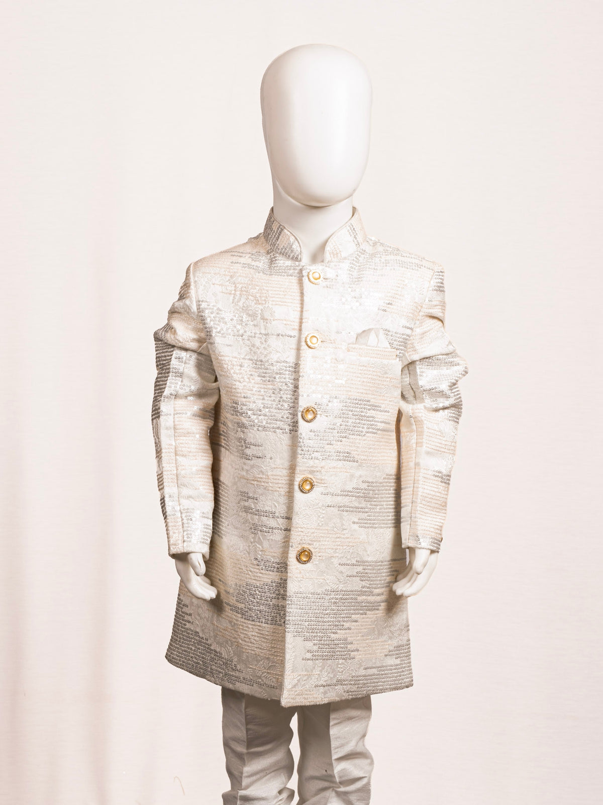 Peach Gold Textured Sequinned Indo-Western Sherwani Set Main image