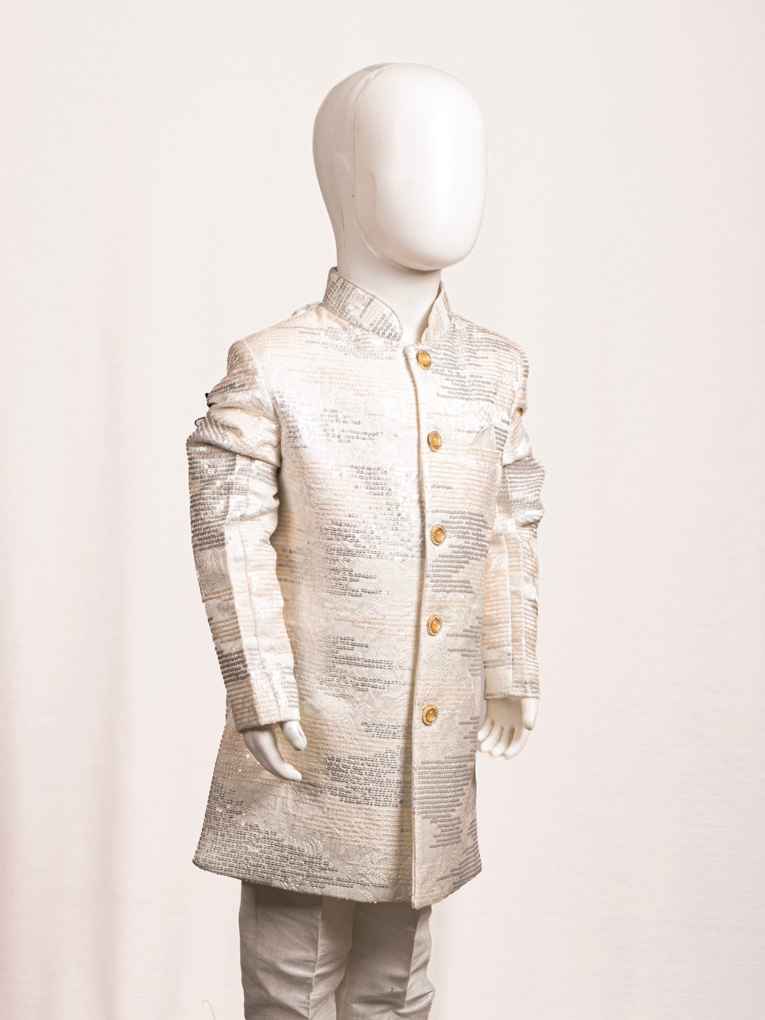 Peach Gold Textured Sequinned Indo-Western Sherwani Set Secondary image