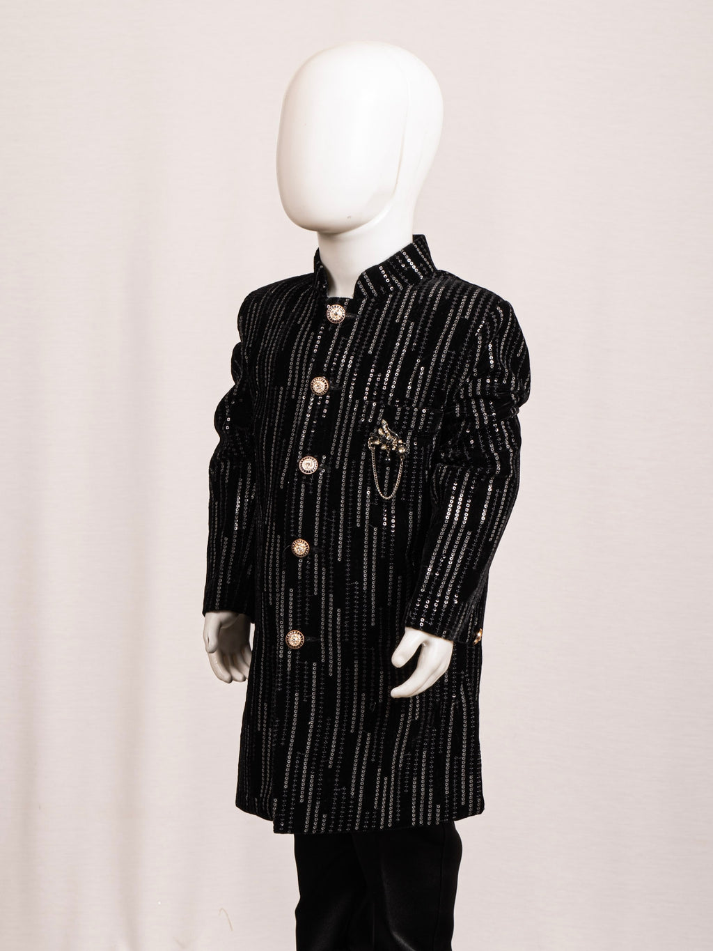 Midnight Black Vertical Sequin Striped Sherwani Set