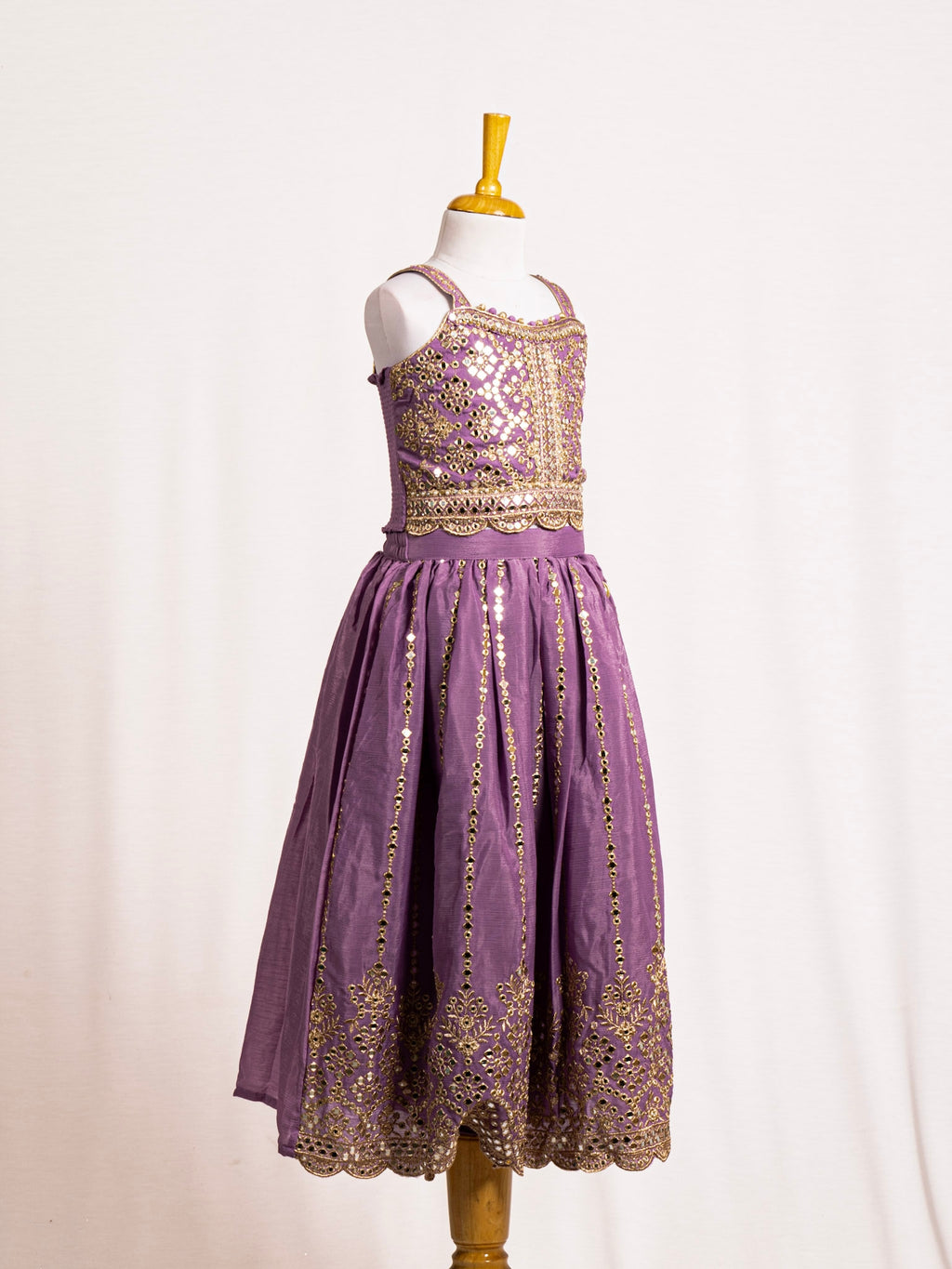 Royal Purple Gold Mirror-Work & Sequin Flared Lehenga Set
