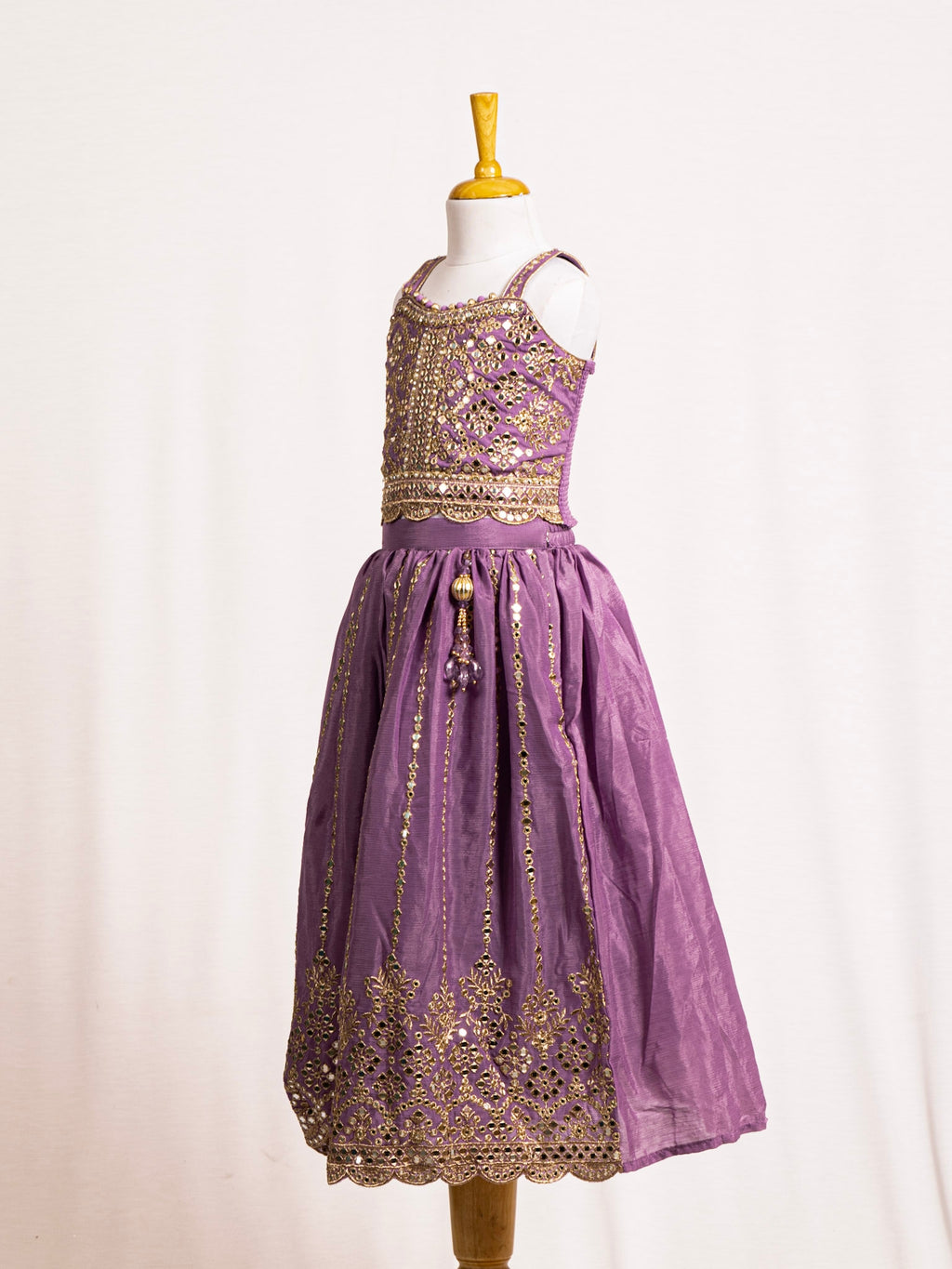 Royal Purple Gold Mirror-Work & Sequin Flared Lehenga Set