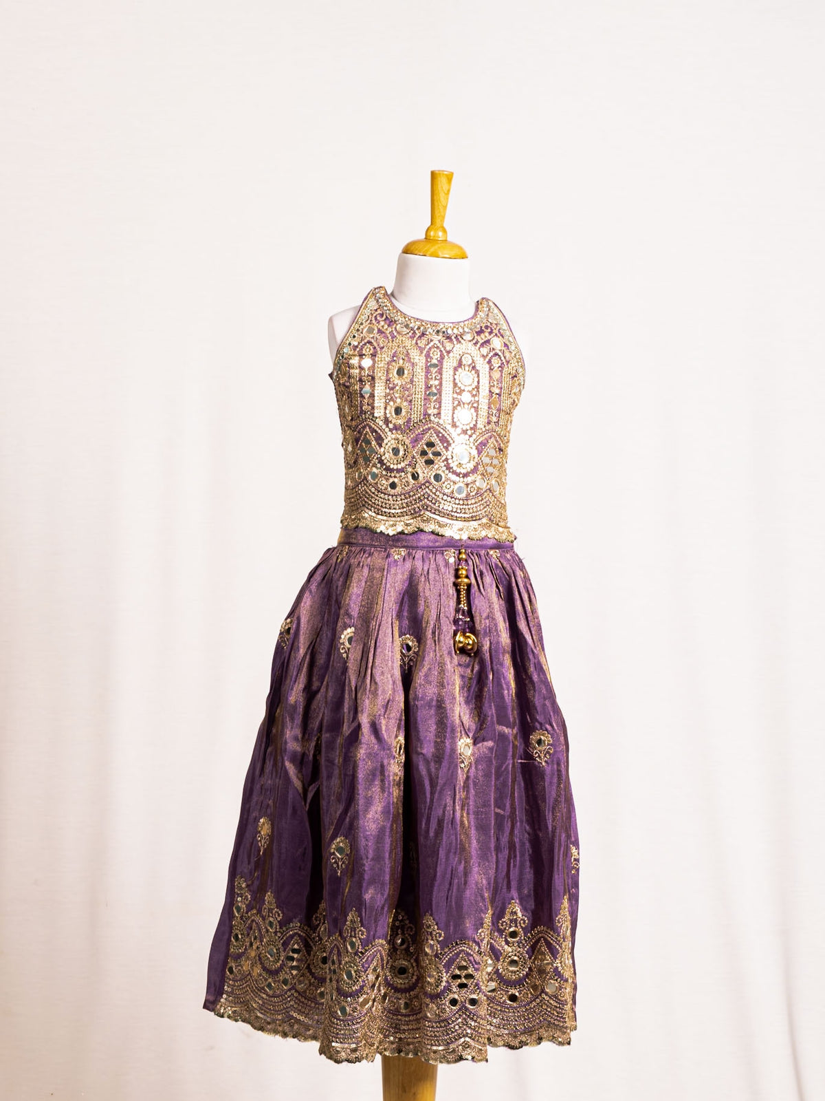 Halter Neck Mirror Work Crop Top & Flared Lehenga Set