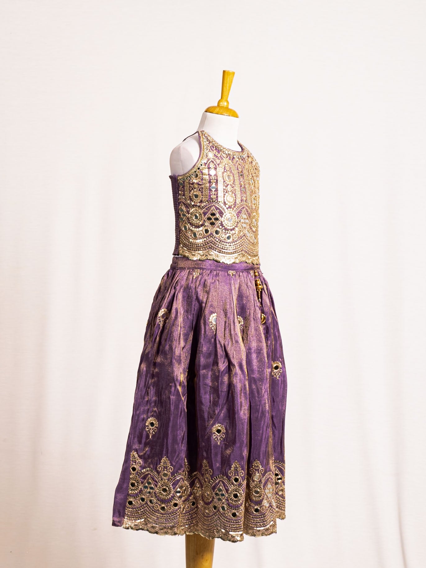 Halter Neck Mirror Work Crop Top & Flared Lehenga Set Secondary image