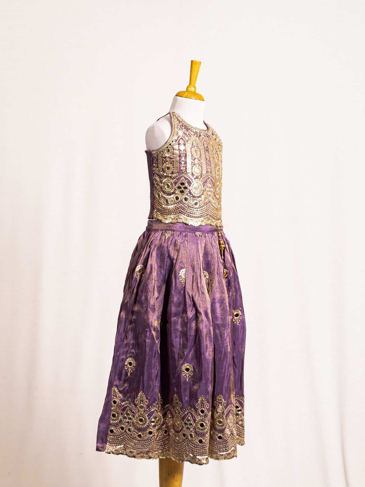 Halter Neck Mirror Work Crop Top & Flared Lehenga Set