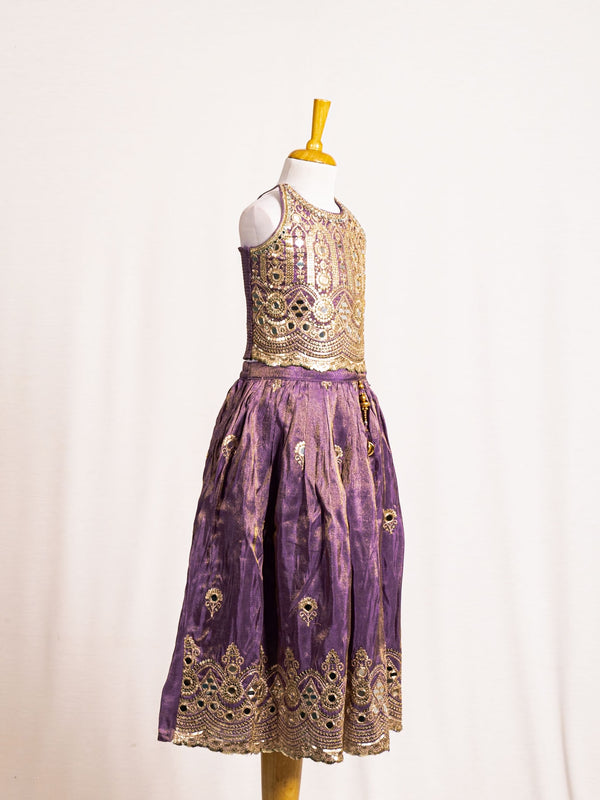 Halter Neck Mirror Work Crop Top & Flared Lehenga Set