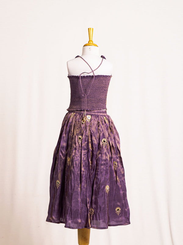 Halter Neck Mirror Work Crop Top & Flared Lehenga Set