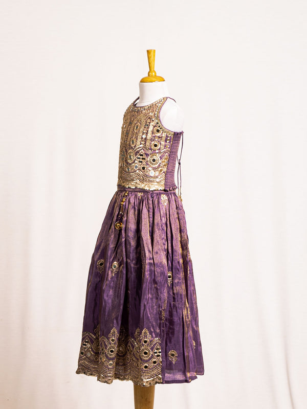 Halter Neck Mirror Work Crop Top & Flared Lehenga Set