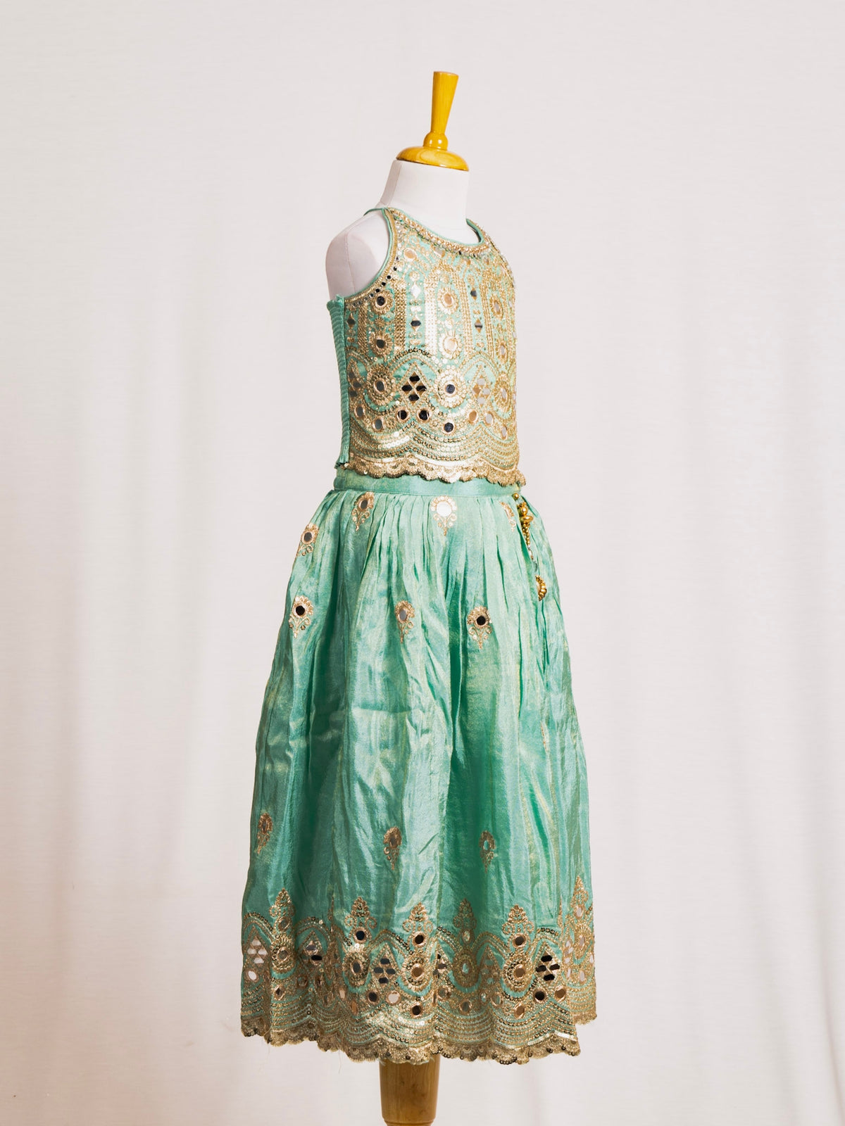 Halter Neck Mirror Work Crop Top & Flared Lehenga Set
