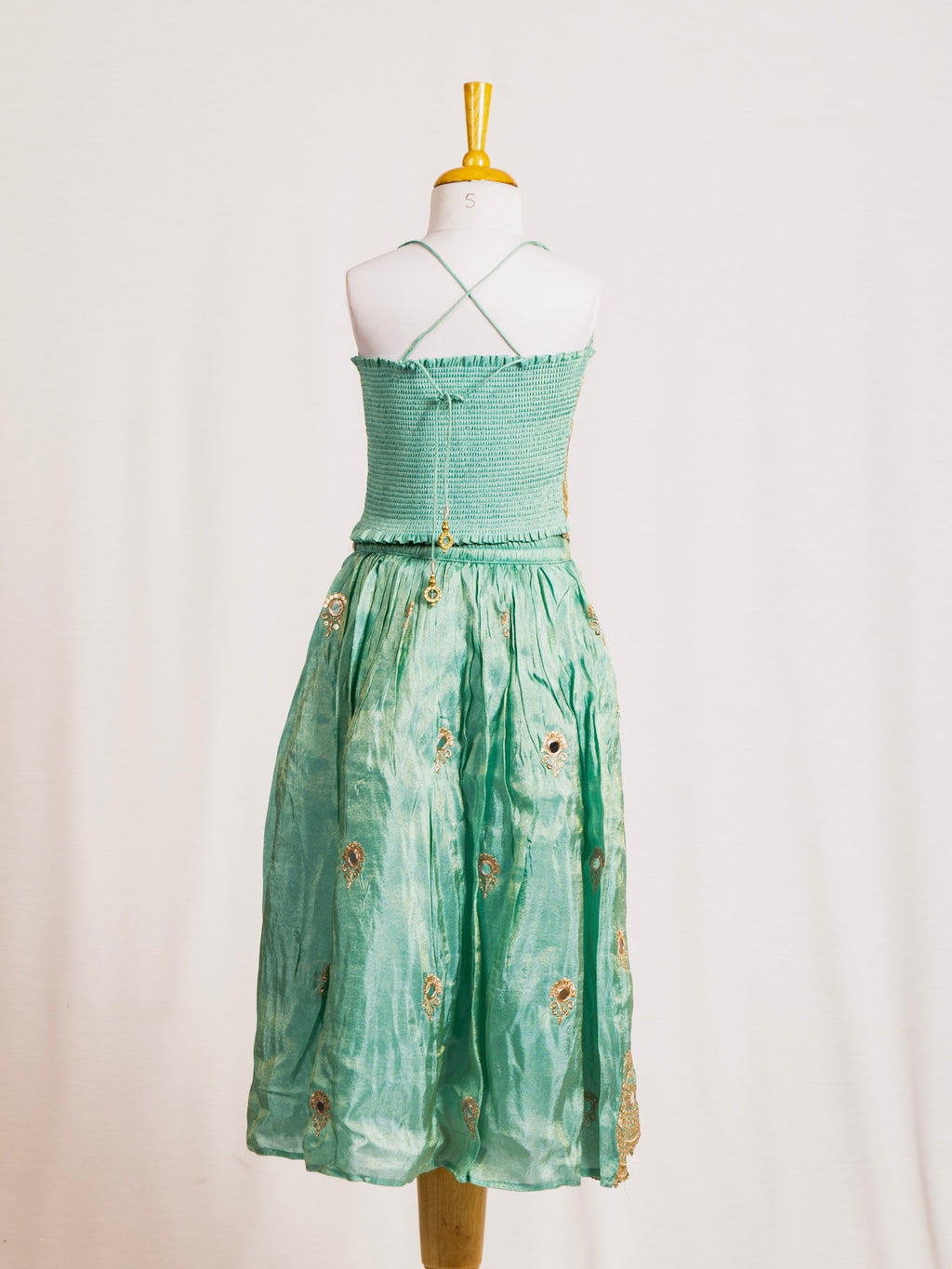 Halter Neck Mirror Work Crop Top & Flared Lehenga Set