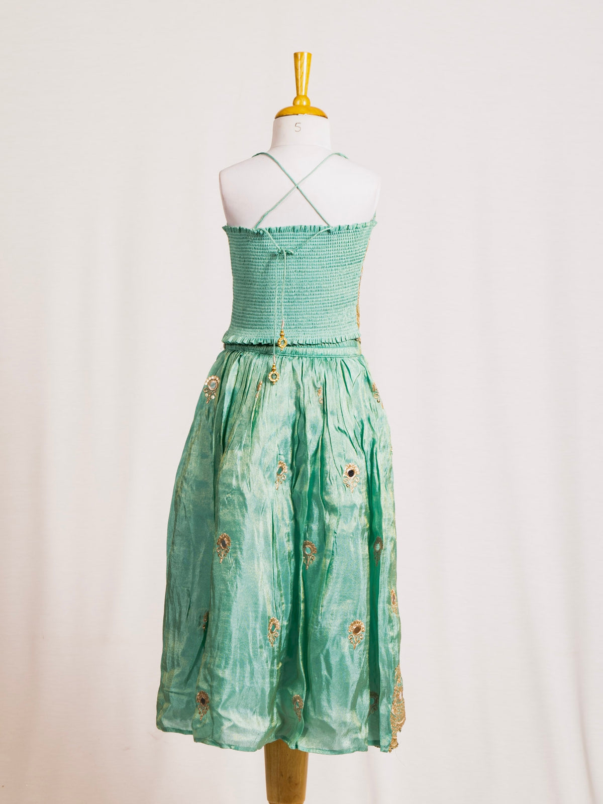 Halter Neck Mirror Work Crop Top & Flared Lehenga Set