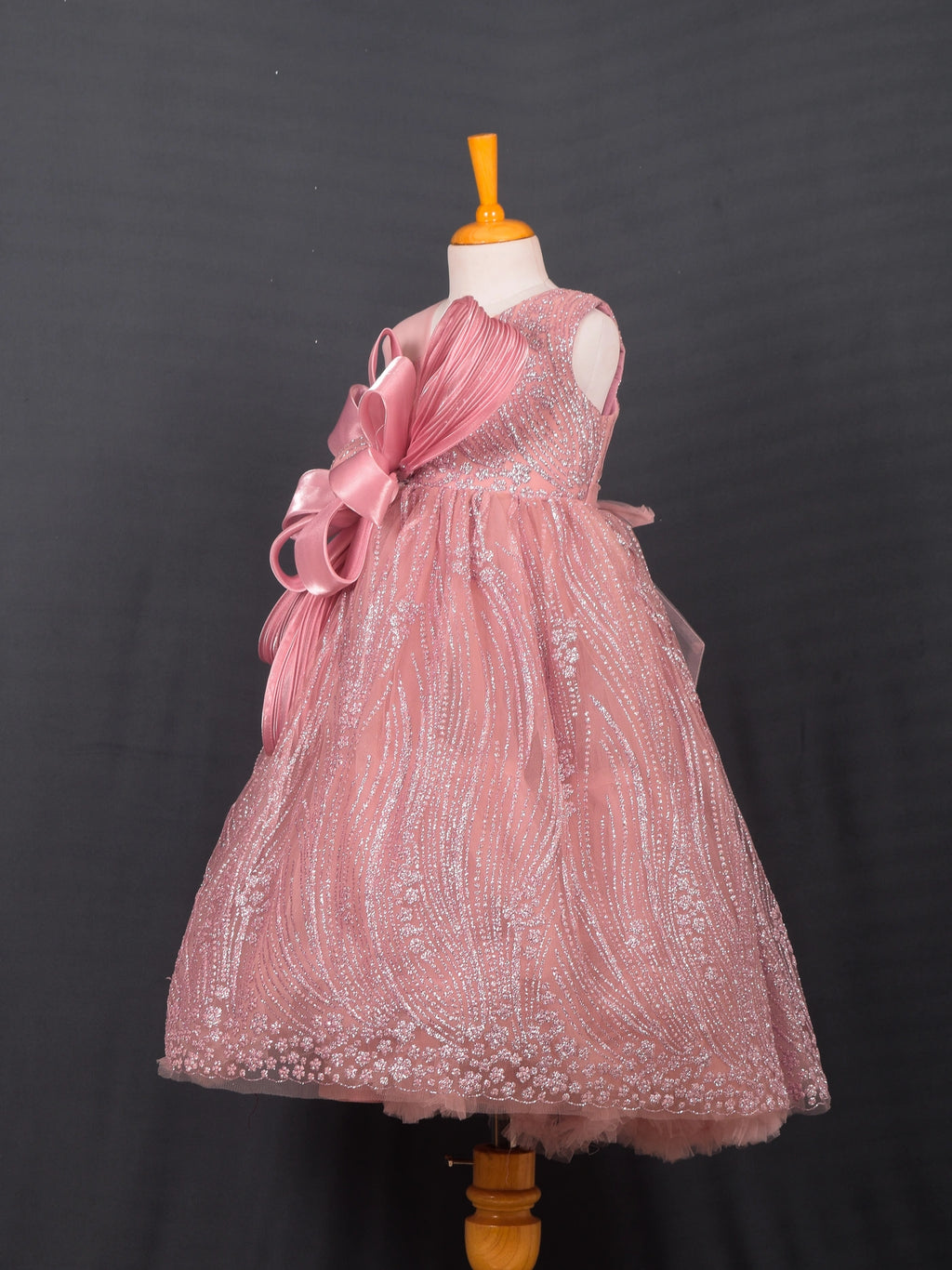 Dusty Rose Sculpted Bow Princess Gown