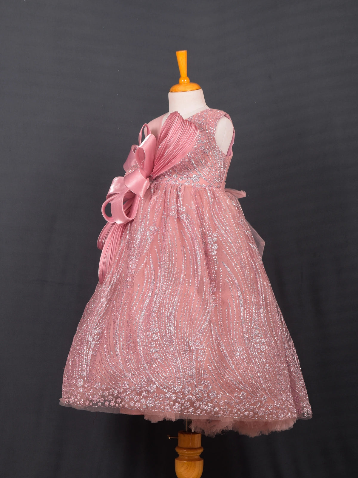 Dusty Rose Sculpted Bow Princess Gown