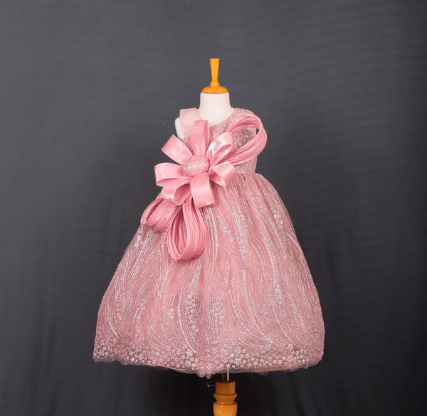 Dusty Rose Sculpted Bow Princess Gown
