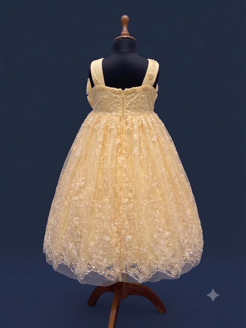 Girls Light Yellow One-Shoulder Lace Party Frock