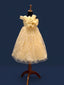 Girls Light Yellow One-Shoulder Lace Party Frock