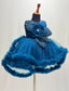 Girls Peacock Blue High-Low Ruffle Net Party Frock