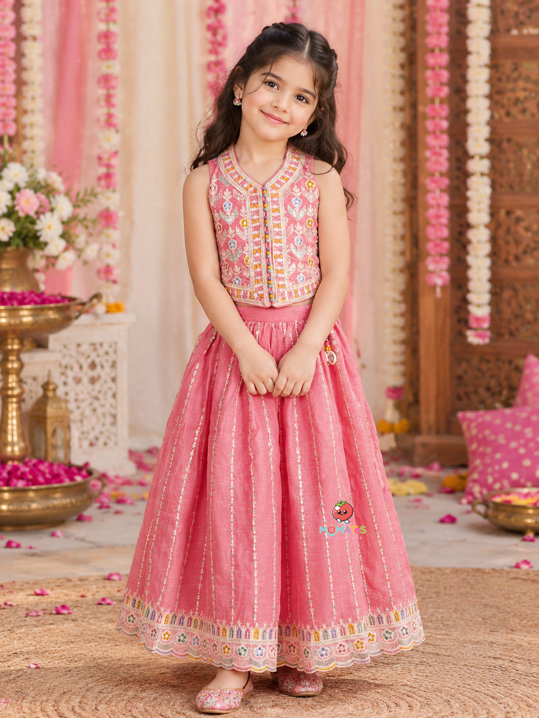Blush Pink Mirror & Zari Embroidered Jacket Lehenga Set Main image