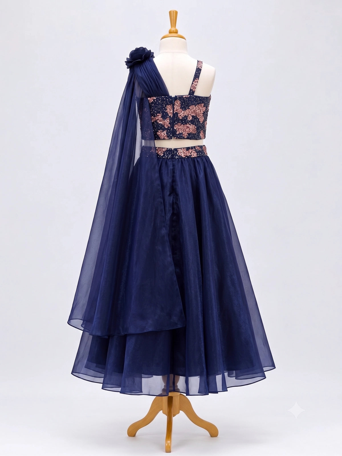 Navy Blue Floral Lehenga Set for Girls