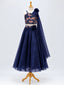 Navy Blue Floral Lehenga Set for Girls
