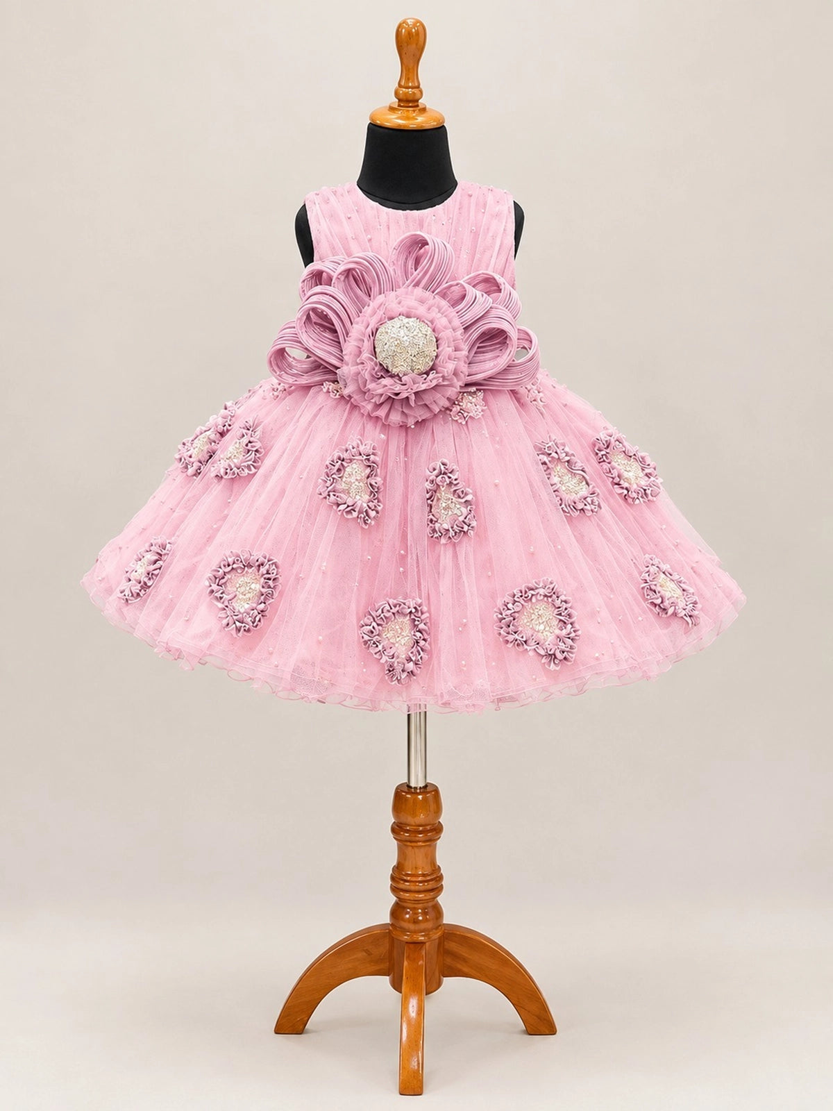 Pink Floral Embellished Party Wear Frock for Girls Main image