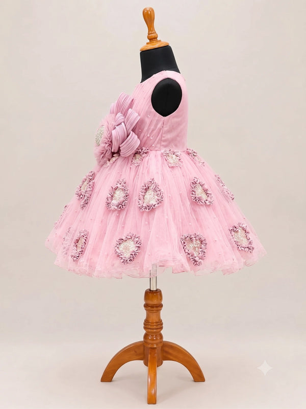 Pink Floral Embellished Party Wear Frock for Girls