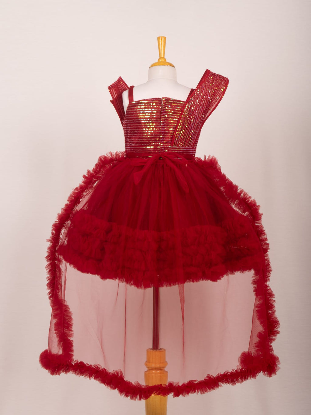 Red Sequin High-Low Ruffle Tulle Party Frock