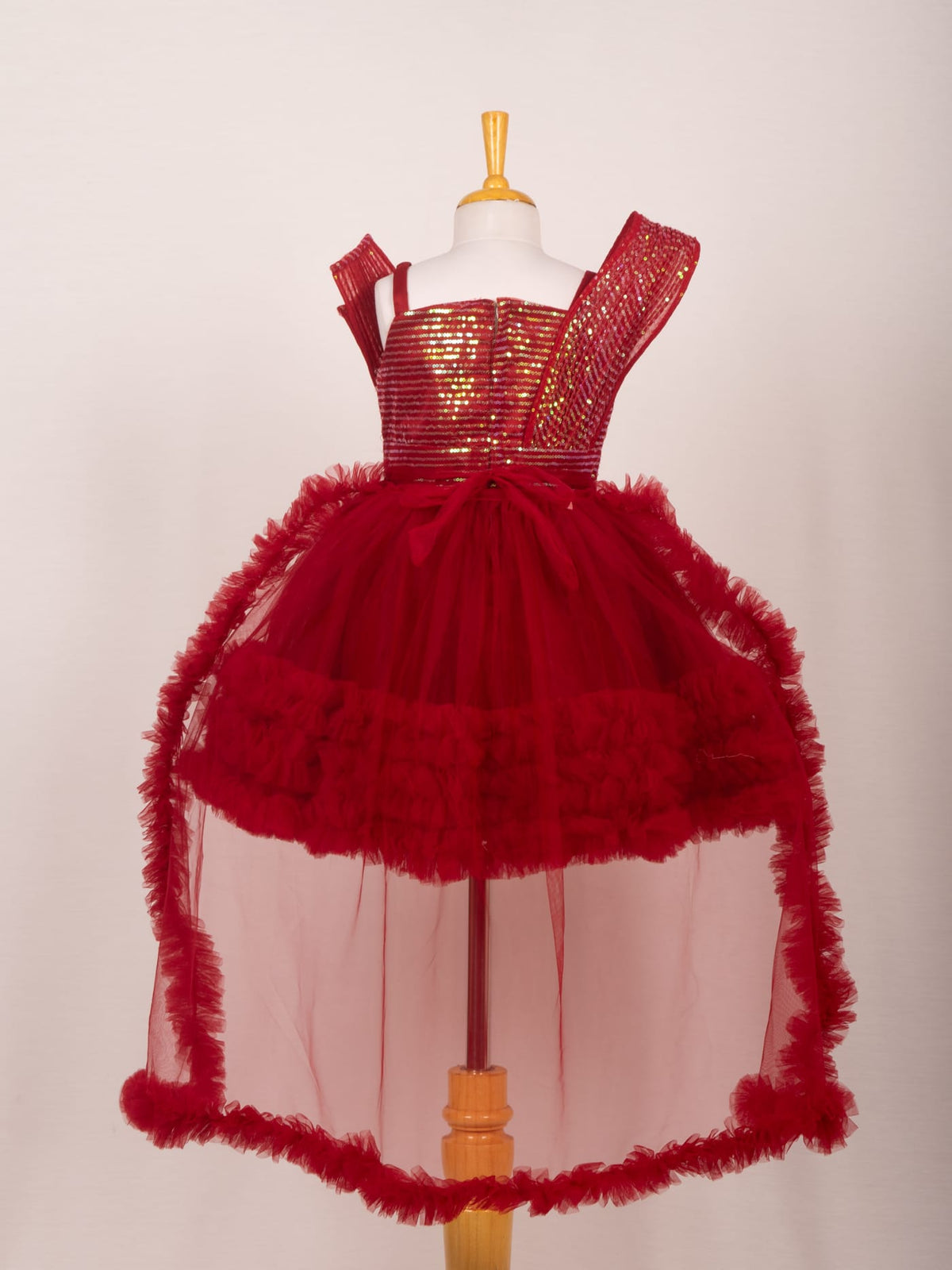 Red Sequin High-Low Ruffle Tulle Party Frock