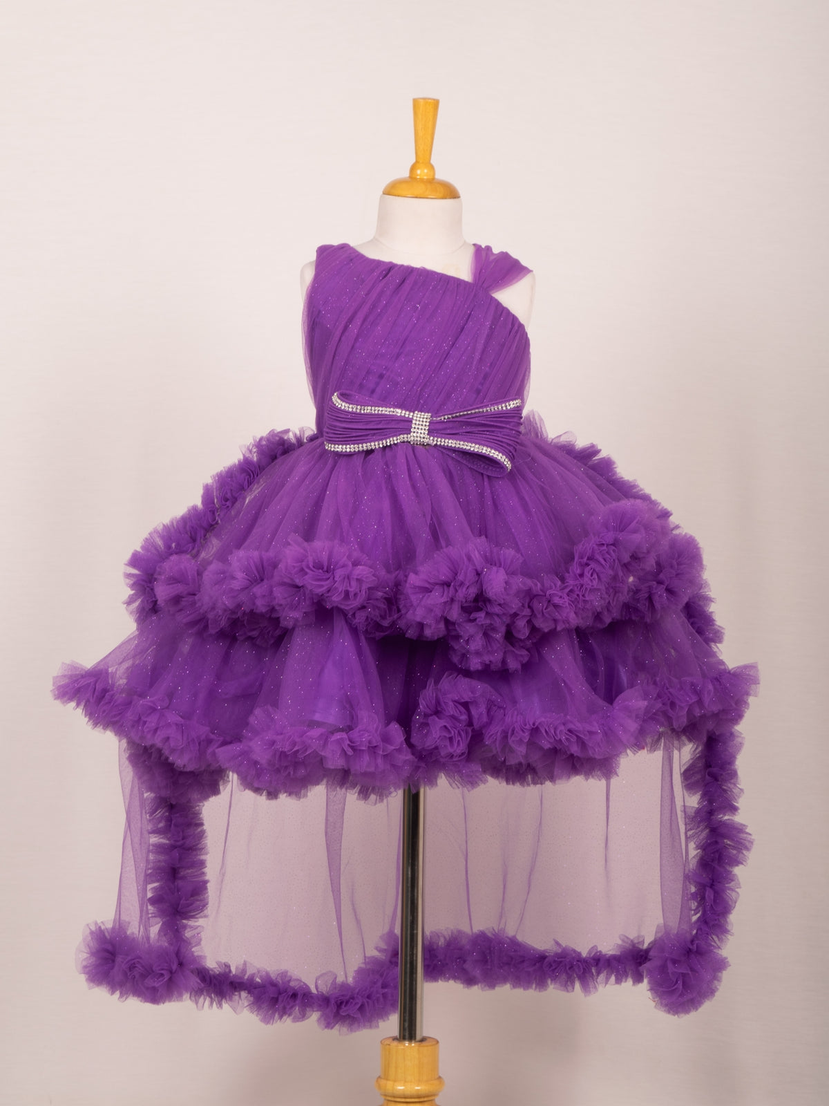 Royal Purple One-Shoulder High-Low Tiered Tulle Frock