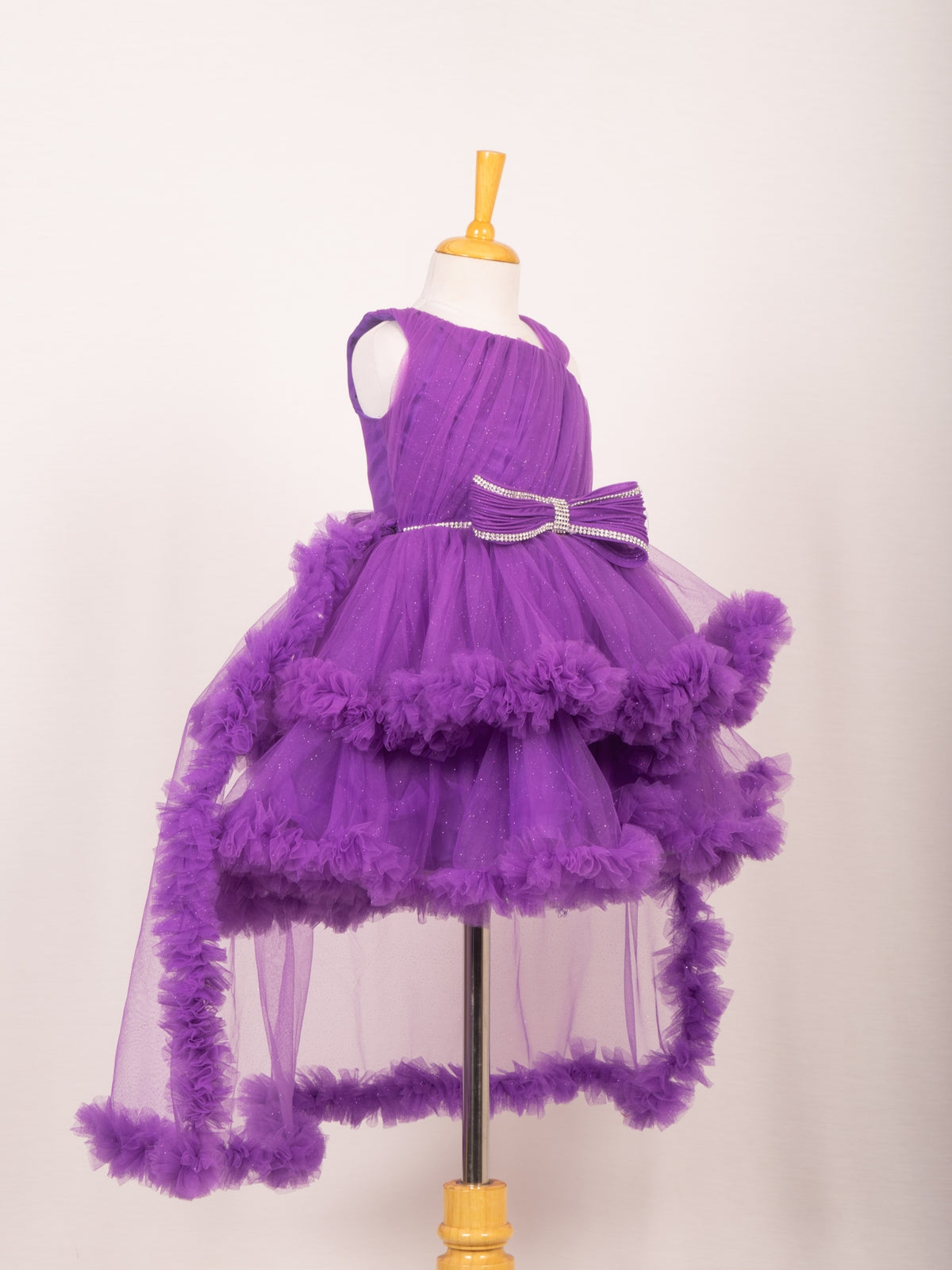 Royal Purple One-Shoulder High-Low Tiered Tulle Frock