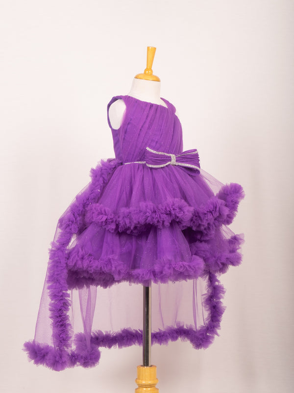 Royal Purple One-Shoulder High-Low Tiered Tulle Frock