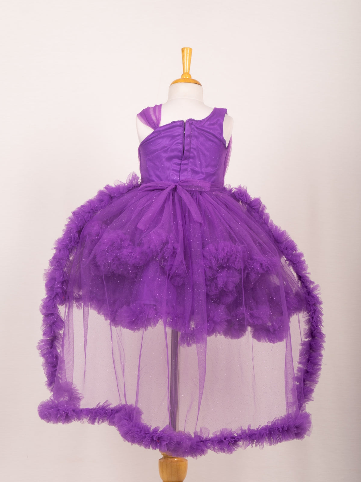 Royal Purple One-Shoulder High-Low Tiered Tulle Frock
