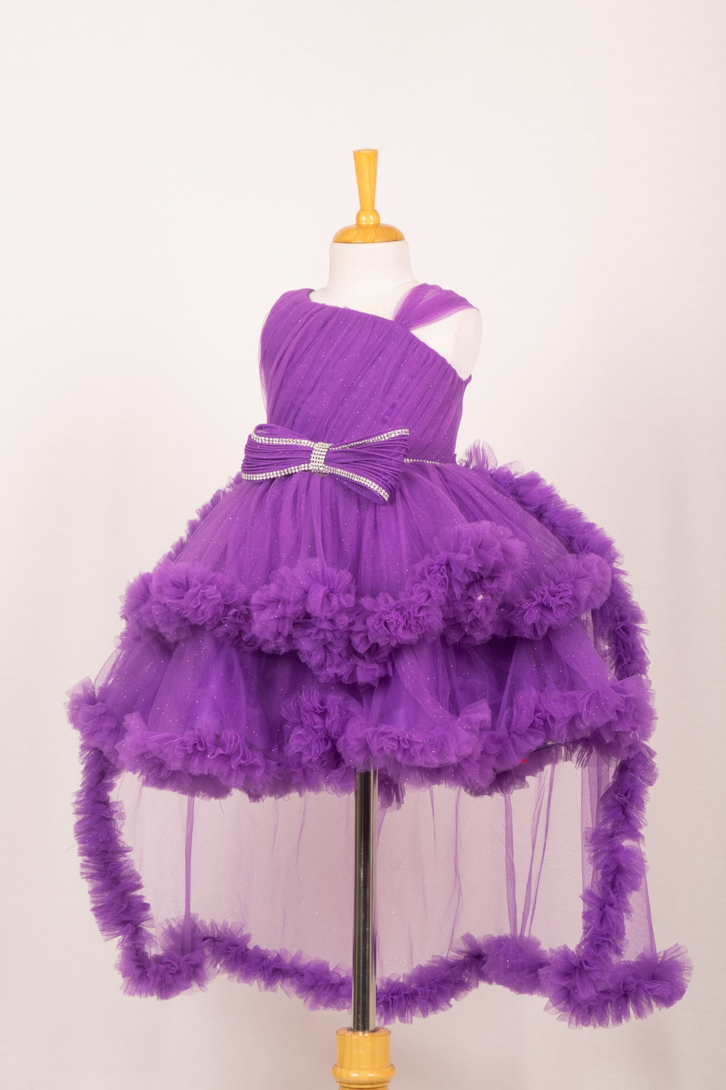 Royal Purple One-Shoulder High-Low Tiered Tulle Frock