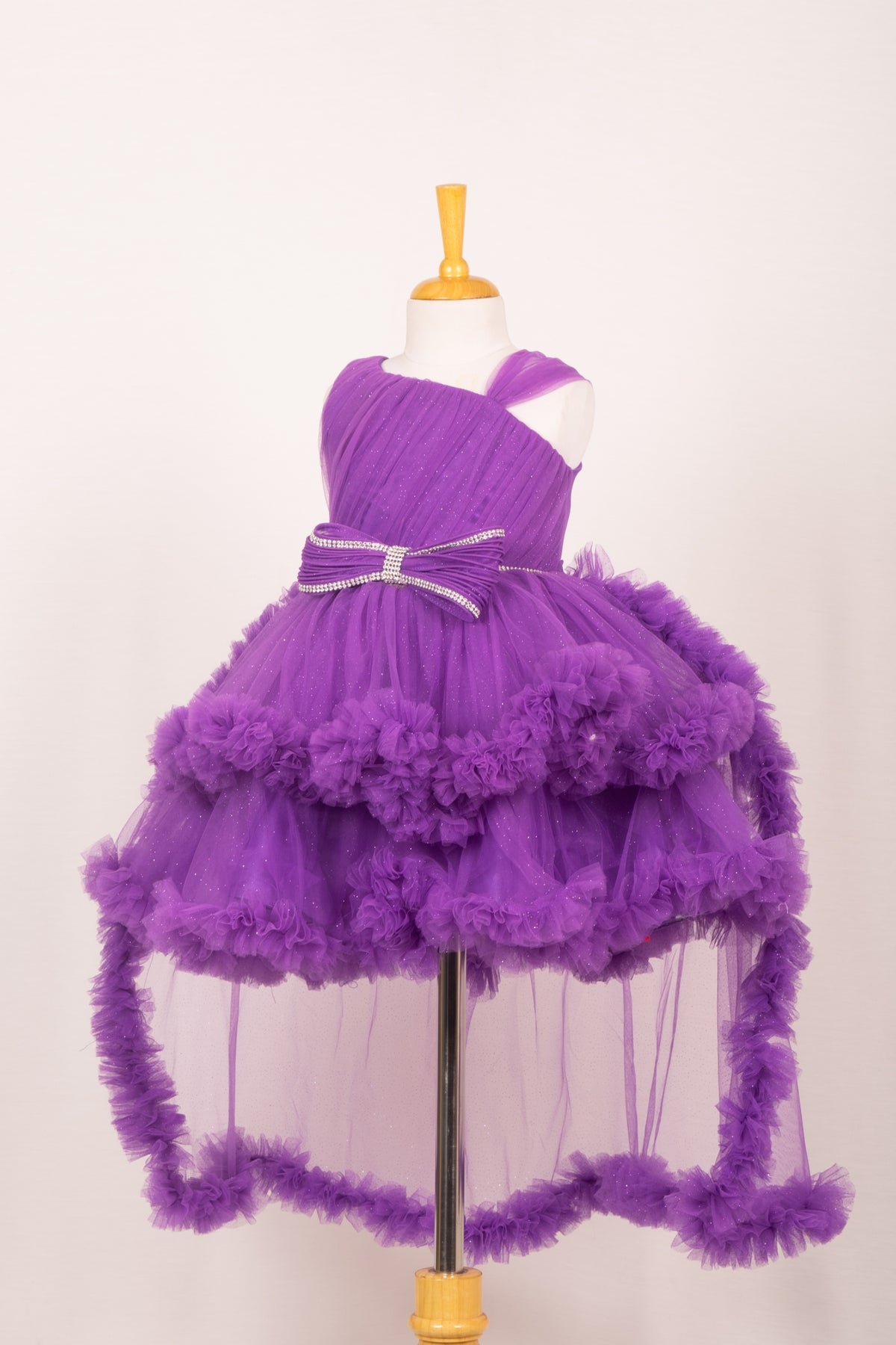 Royal Purple One-Shoulder High-Low Tiered Tulle Frock