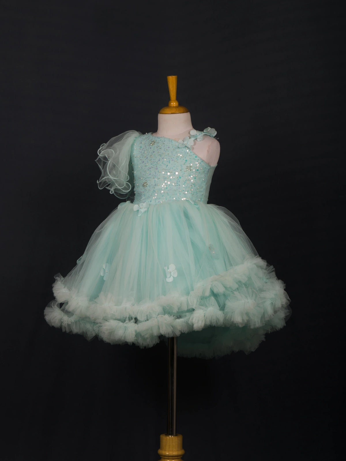 Sea Green Sequined One-Shoulder Frock