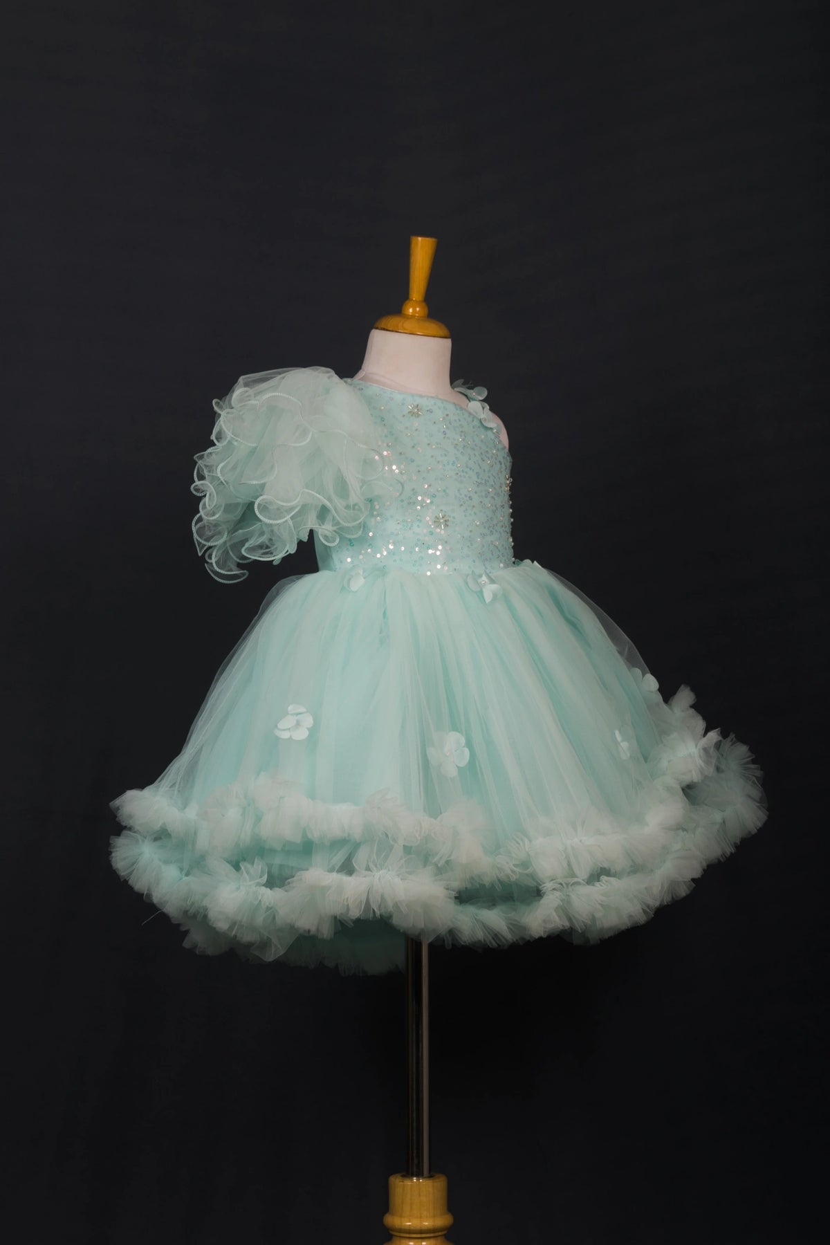 Sea Green Sequined One-Shoulder Frock