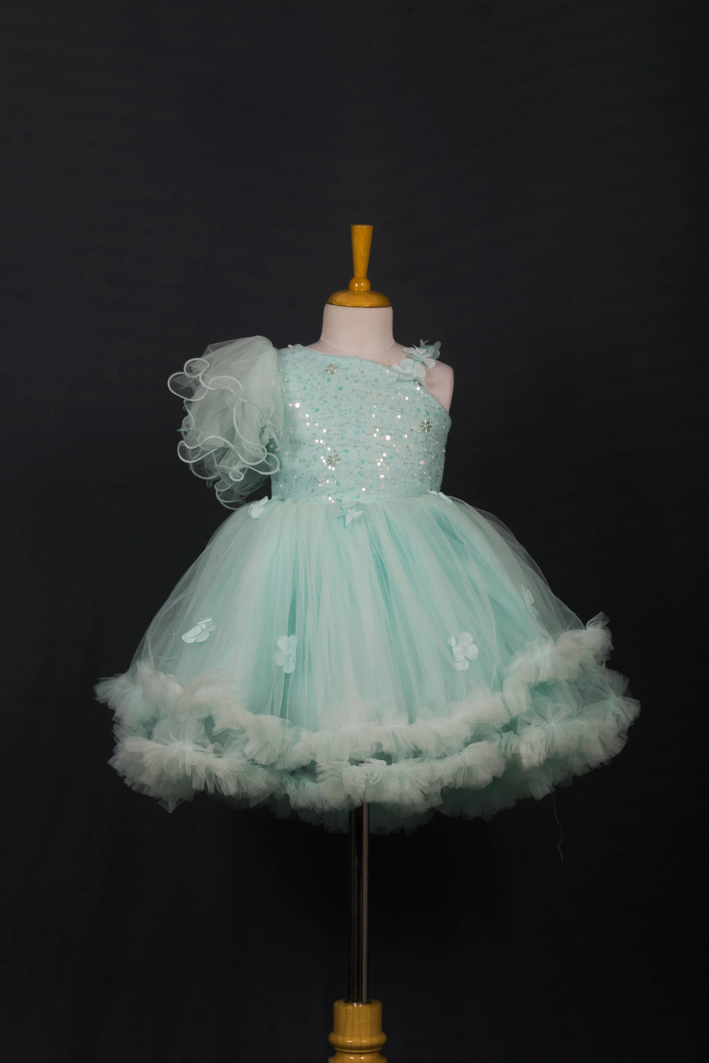Sea Green Sequined One-Shoulder Frock
