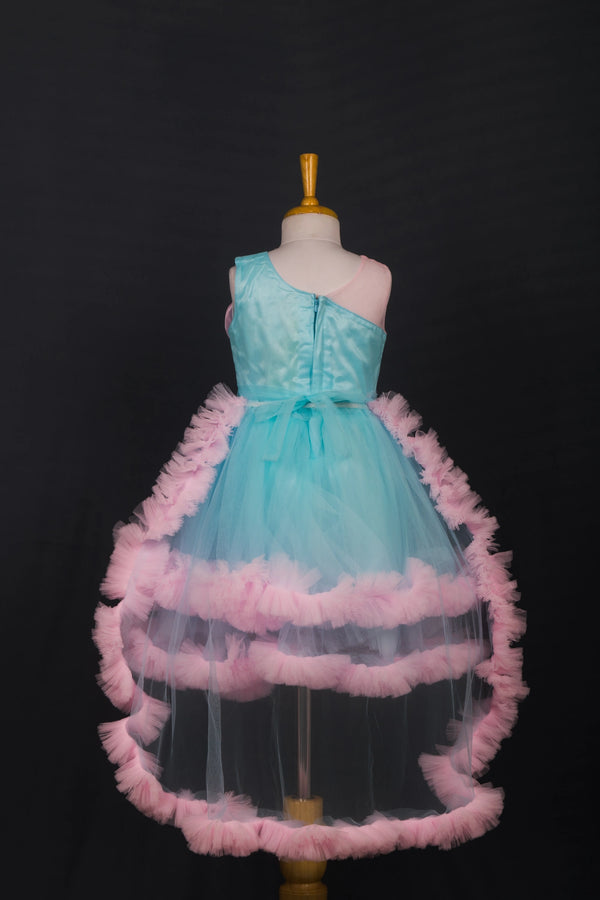 Sky & Pink Blossom High-Low Frock
