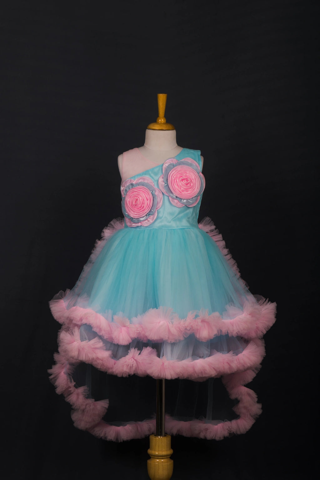 Sky & Pink Blossom High-Low Frock