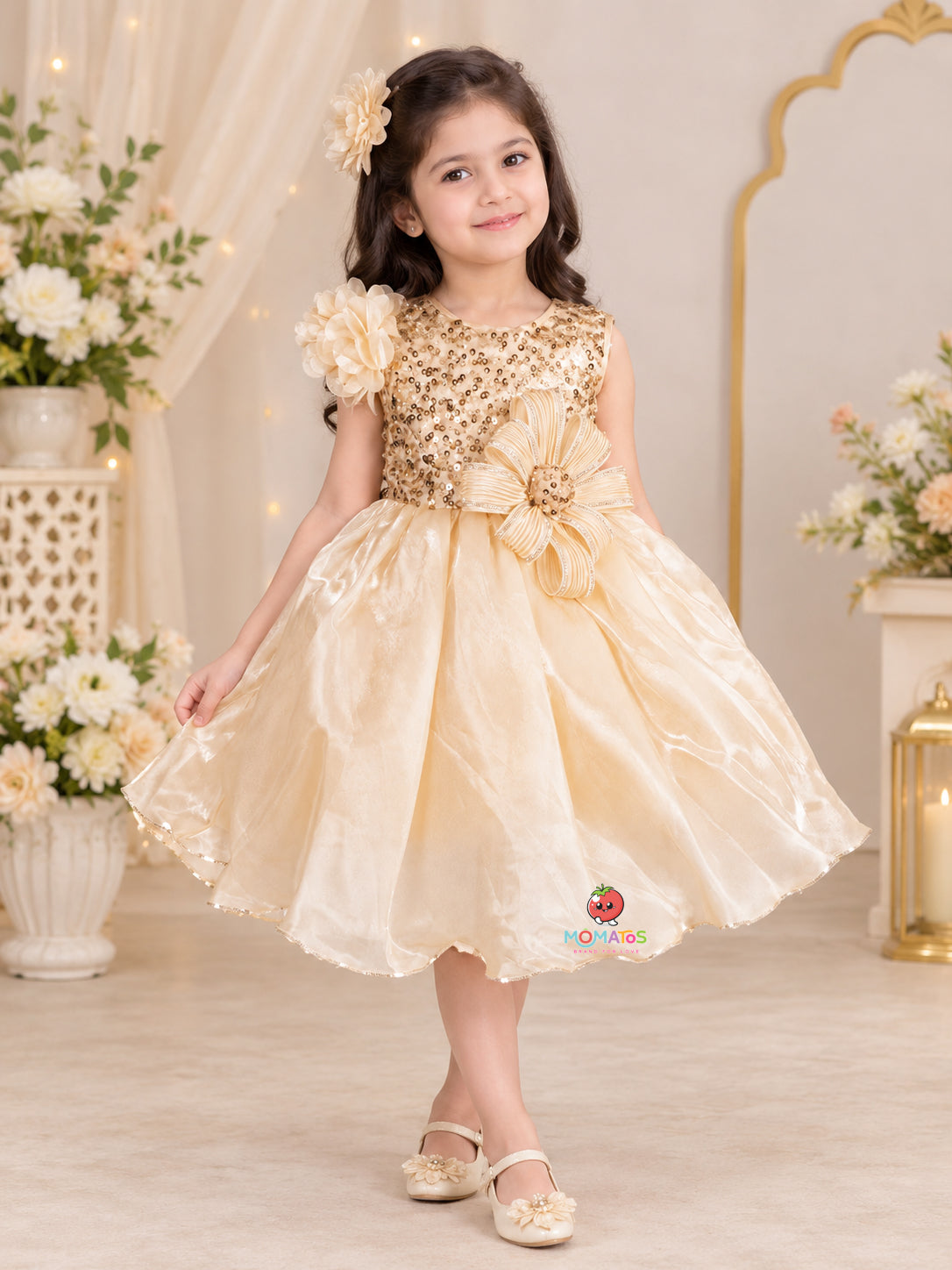 Glamorous Sequin Work 3D Floral Motif Flared Party Frock Secondary image