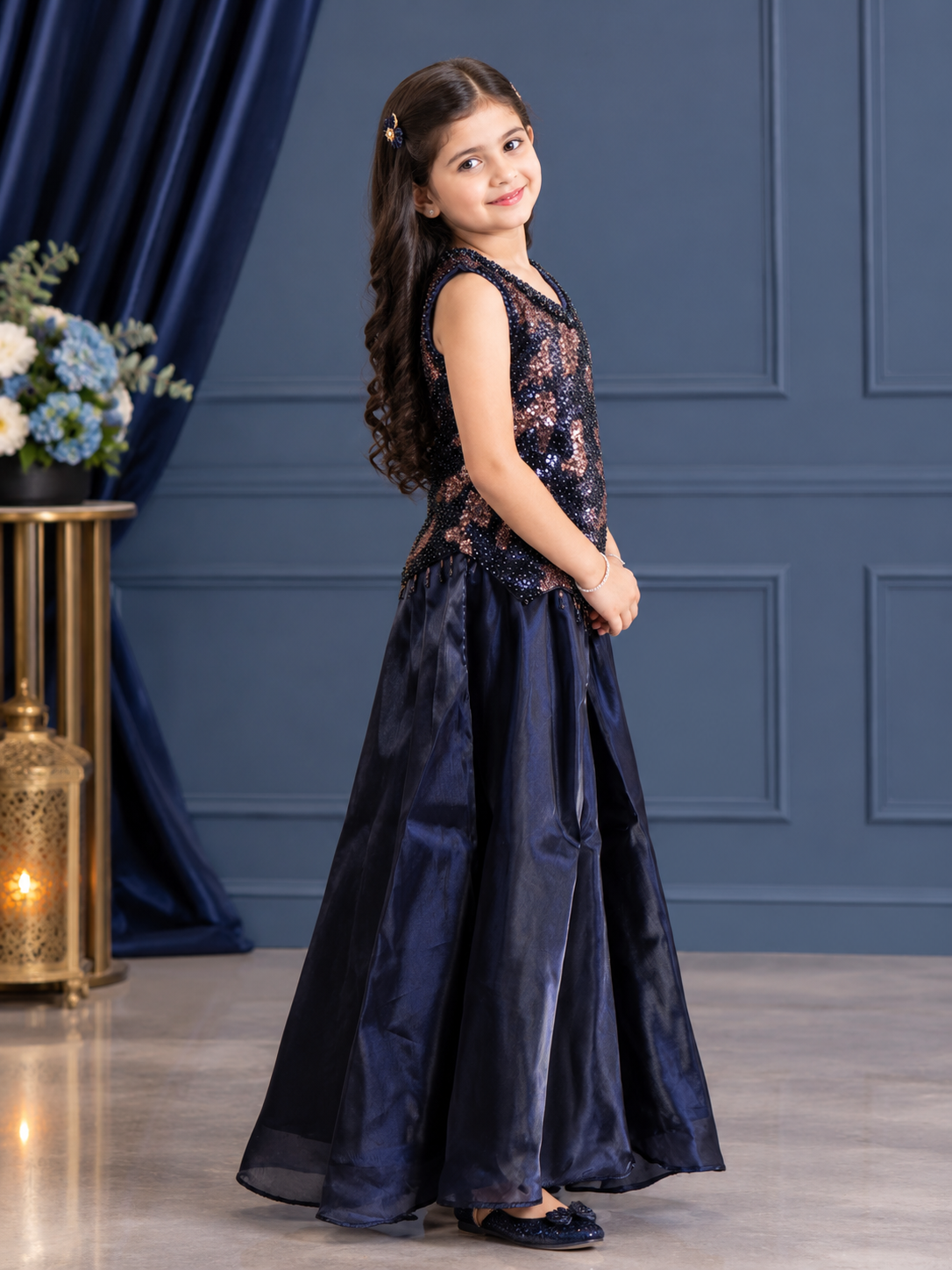 Glamorous Sequin Halter Top & Wide-Leg Flared Palazzo Set