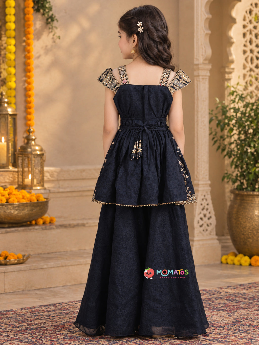 Royal Navy Multi-Color Threadwork Yoke Kurti & Flared Palazzo Set