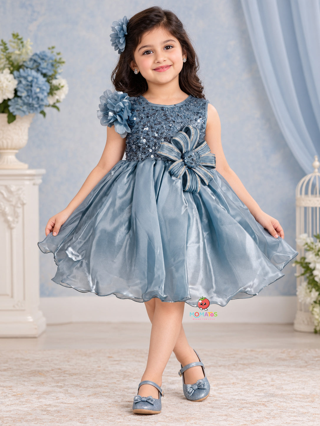 Glamorous Sequin Work 3D Floral Motif Flared Party Frock Main image