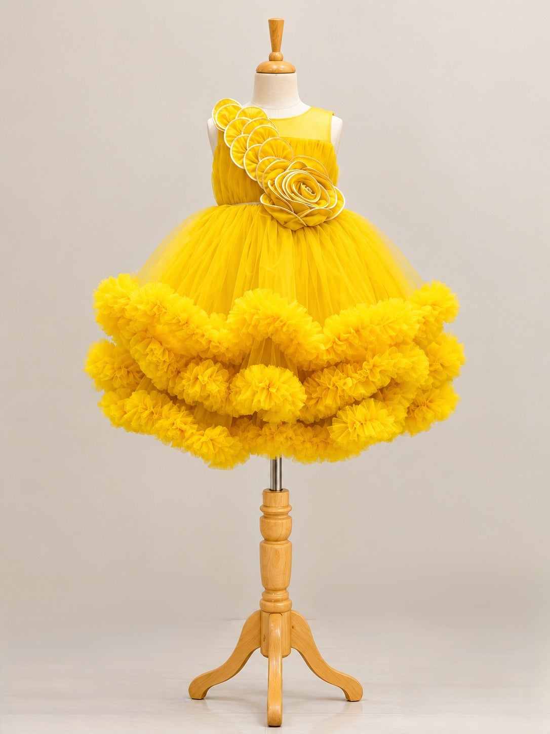 Mustard Yellow Ruffled Flower Frock